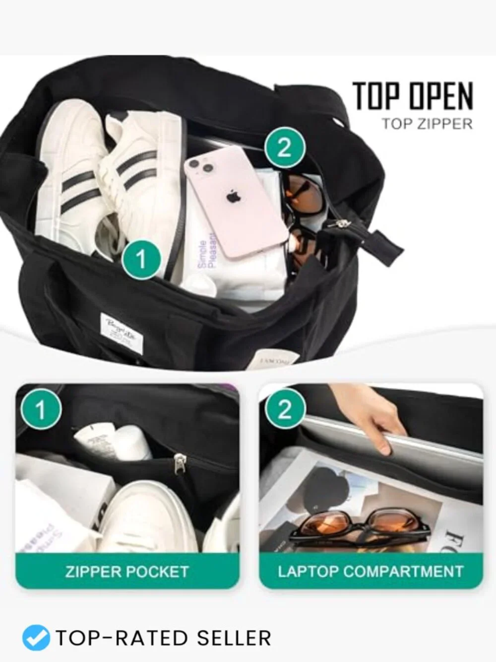 Extra Large Canvas Tote Utility Work Bag with Zipper Laptop